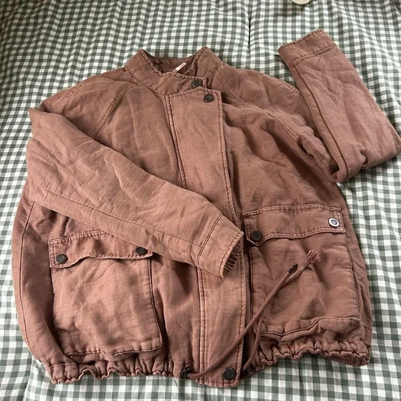 Free People linen blend Bomber Jacket - Picture 1 of 5